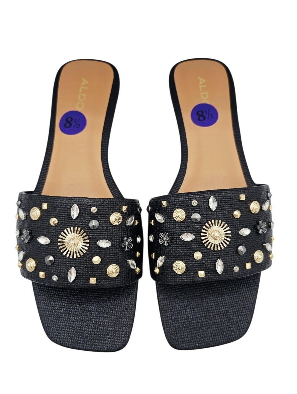 ALDO Itsandal Black Slide Sandals with Studded Rhinestones Embellishments NWOT - Picture 2 of 11